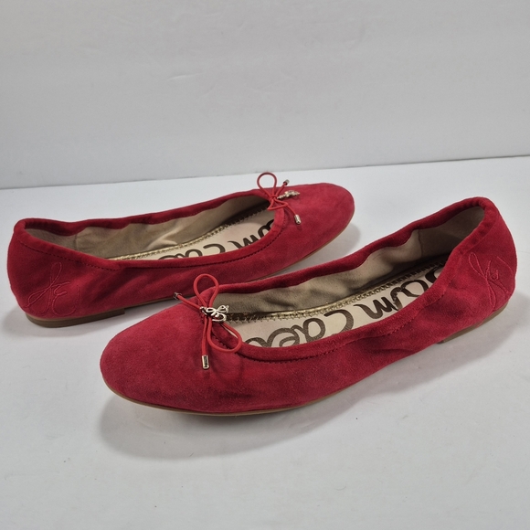 Sam Edelman Felicia Red Suede Leather Ballet Flats Bow Almond Toe Slip On Shoes - Picture 1 of 9